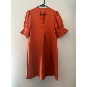 Orange V-neck Lightweight Midi Dress Sz S